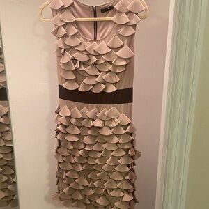 Ryu Blush Ruffle Sheath Dress with Dark Waistband